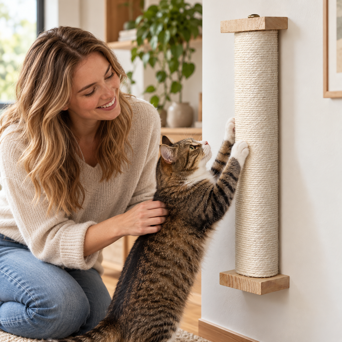 🐱 Modern Cat Scratching Tower | Natural Sisal Rope Design | Home Wall Decor Gift for Cat Lovers